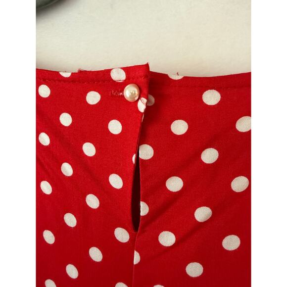Vintage Serben Dress Polka Dot Red White Belted Fit & Flare Pinup Pockets XL - Picture 8 of 8
